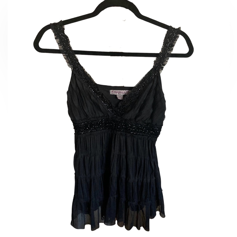 Y2K Babydoll Black Beaded Cami Size S/P